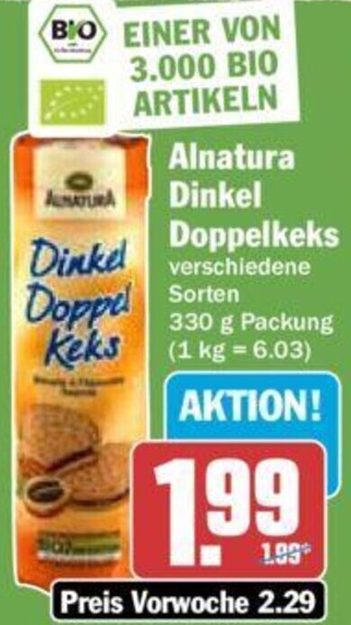 Hit Alnatura Dinkel Doppelkeks 330 g Packung Keks Angebot