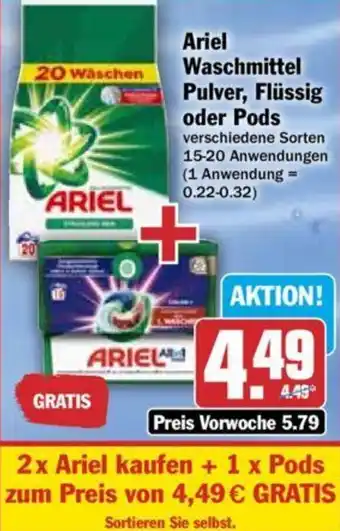 Hit Ariel Waschmittel Pulver, Flüssig oder Pods15-20 Anwendungen Angebot