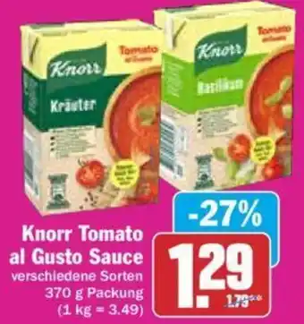 Hit Knorr Tomato al Gusto Sauce 370 g Packung Angebot