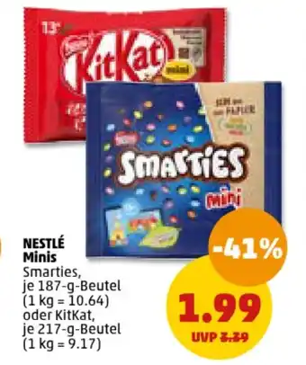 PENNY NESTLÉ Minis Smarties, je 187-g-Beutel oder KitKat, je 217-g-Beutel Angebot