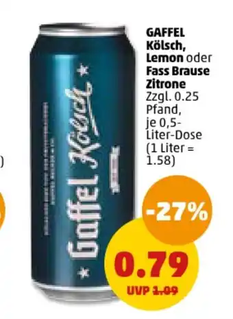 PENNY Gaffel Kölsch Lemon oder Fass Brause Zitrone je 0,5-Liter-Dose Angebot