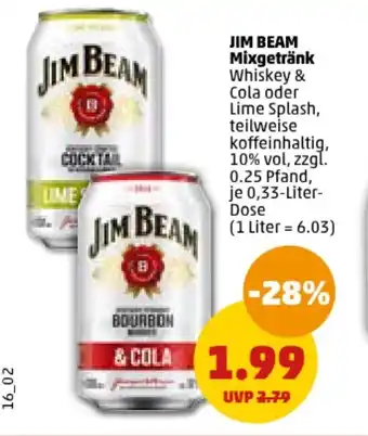 PENNY JIM BEAM Mixgetränk je 0,33-Liter-Dose Angebot