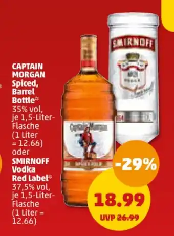 PENNY CAPTAIN MORGAN Spiced, Barrel Bottle Bottle* 1,5-Liter-Flasche oder SMIRNOFF Vodka Red Label* je 1,5-Liter-Flasche Angebot