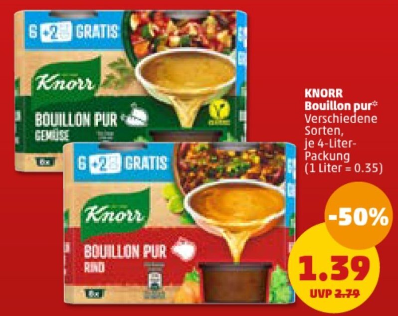 KNORR Bouillon pur* je 4LiterPackung Angebot bei PENNY