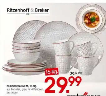 Zurbrüggen Ritzenhoff & Breker Kombiservice SIEM, 16-tlg. aus Porzellan, grau, für 4 Personen. Angebot