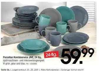 Zurbrüggen Porzellan Kombiservice JIVE, 24 tlg., spülmaschinen- und mikrowellengeeignet. In grün, grau und blau. Art.: 1202066 Angebot