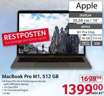 Selgros Apple MacBook Pro M1, 512 GB Angebot