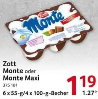 Selgros Zott Monte oder Monte Maxi 6x 55-g/4 x 100-g-Becher Angebot