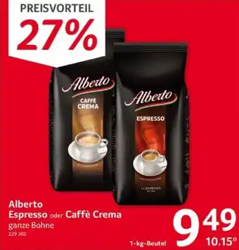 Selgros Alberto Espresso oder Caffè Crema 1-kg-Beutel Angebot