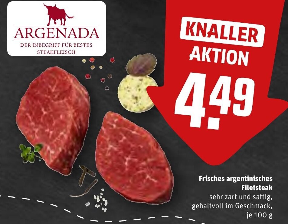 Frisches argentinisches Filetsteak 100 g Angebot bei REWE