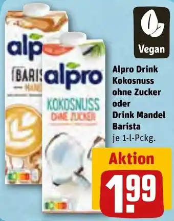 REWE Alpro Drink Kokosnuss ohne Zucker oder Drink Mandel Barista 1-l-Pckg. Angebot