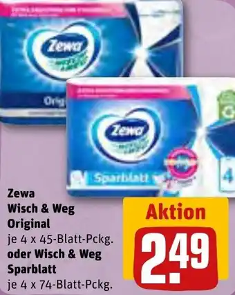 REWE Zewa Wisch & Weg Original 4 x 45-Blatt-Pckg. oder Wisch & Weg Sparblatt 4 x 74-Blatt-Pckg. Angebot