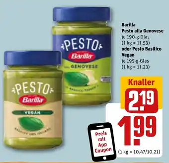 REWE Barilla Pesto alla Genovese 190-g-Glas oder Pesto Basilico Vegan 195 g Glas Angebot