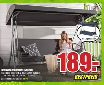 B1 Discount Baumarkt Hollywoodschaukel >>Sophia<< grau oder anthrazit, 3-Sitzer, inkl. Auflagen, 228 x 167 x 120 cm (B x H x T) Angebot