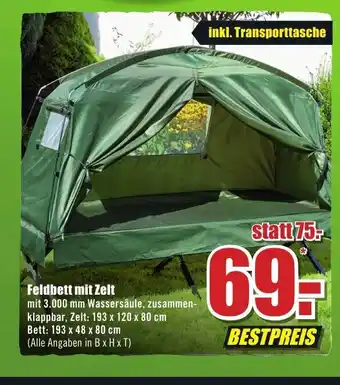 B1 Discount Baumarkt Feldbett mit Zelt Angebot