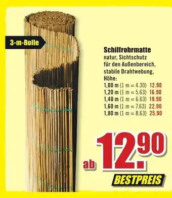 B1 Discount Baumarkt Schilfrohrmatte natur, Sichtschutz für den Außenbereich, stabile Drahtwebung, Höhe: 1m*3-m-Rolle Angebot