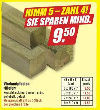 B1 Discount Baumarkt Vierkantpfosten >>Kiefer«< Angebot