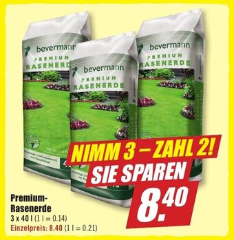 B1 Discount Baumarkt bevermann PREMIUM RASENERDE 3*40L Angebot