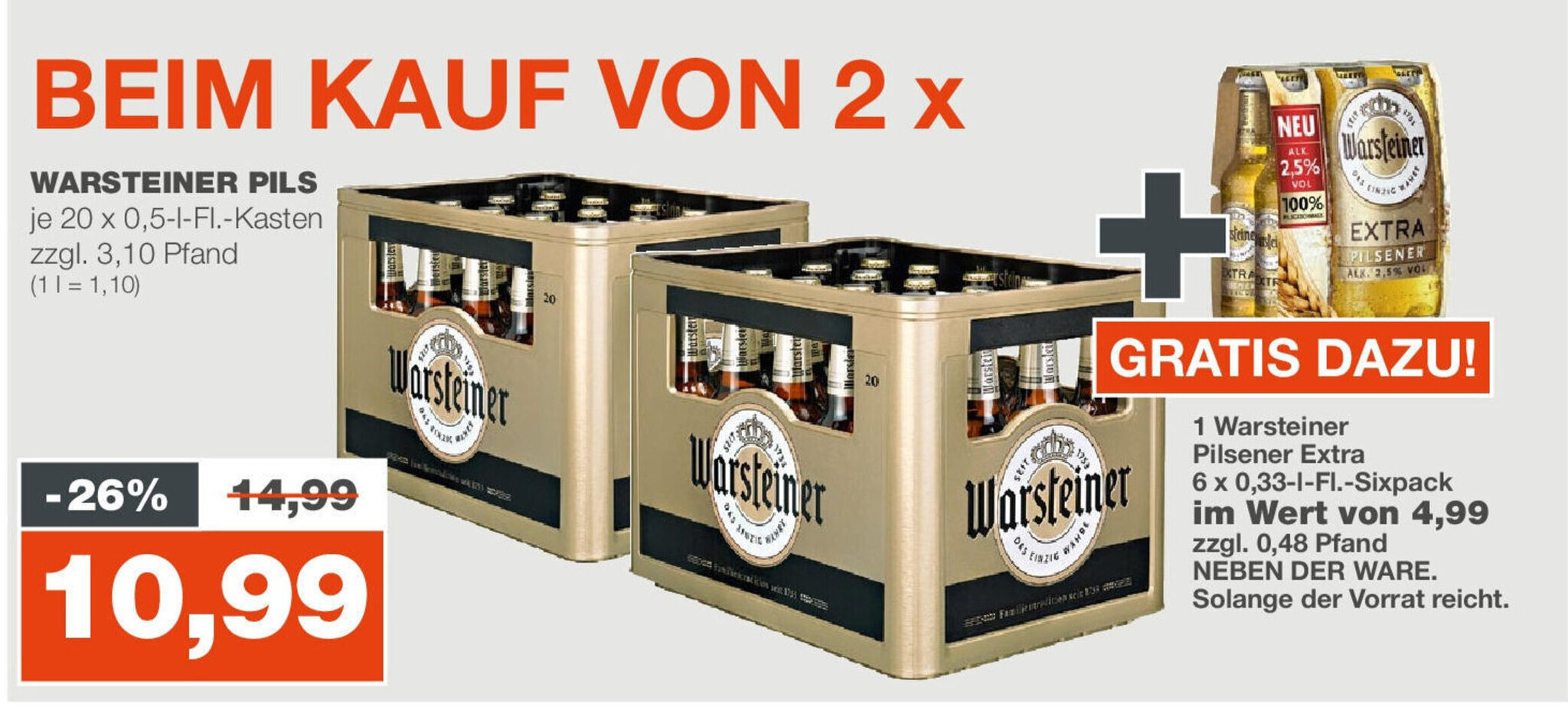 mein real Warsteiner PILS je 20 x 0,5-L-FI.-Kasten. zzgl. 3,10 Pfand (11 = 1,10) Angebot