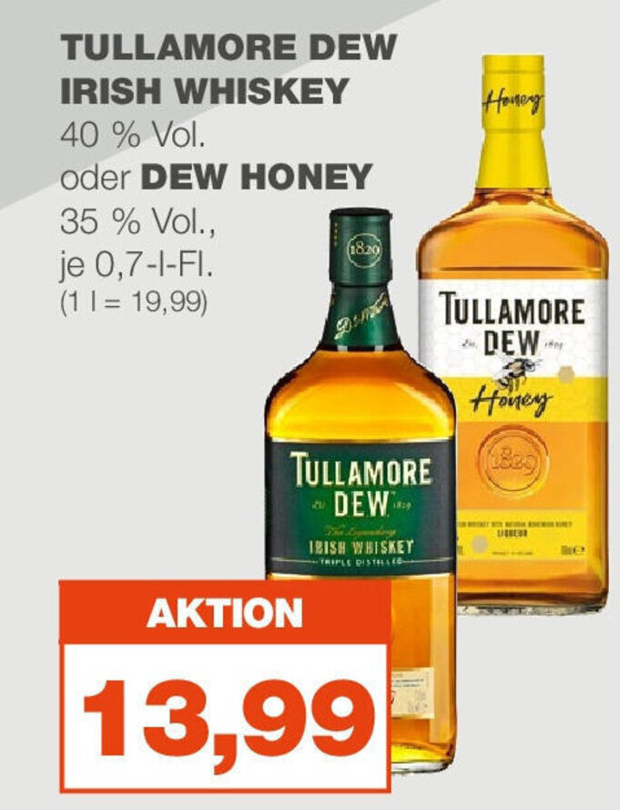 mein real TULLAMORE DEW IRISH WHISKEY 40 % Vol. oder DEW HONEY 35 % Vol., je 0,7-L-FI. Angebot