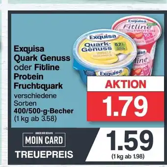 Famila Nord West Exquisa Quark Genuss oder Fitline Protein Fruchtquark verschiedene Sorten 400/500-g-Becher (1 kg ab 3.58) Angebot