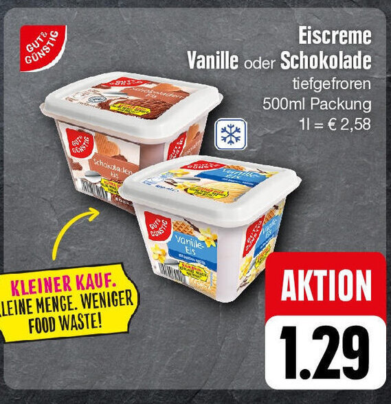 Edeka Eiscreme Vanille oder Schokolade tiefgefroren 500ml Packung 11= € 2,58 Angebot