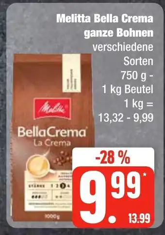 Edeka Frischemarkt Melitta Bella Crema ganze Bohnen 1 kg Beutel Angebot