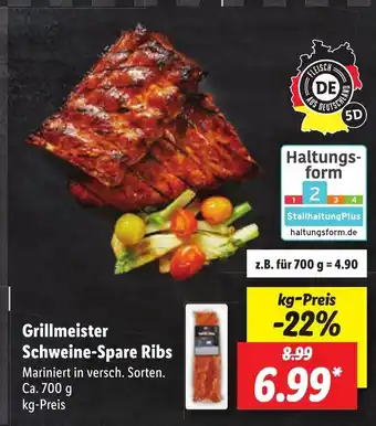 Lidl Grillmeister Schweine-Spare Ribs 700 g Angebot