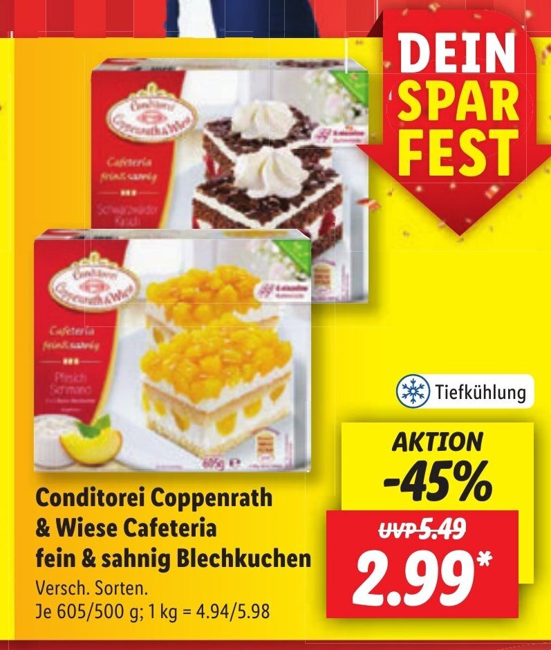 Lidl Conditorei Coppenrath & Wiese Cafeteria fein & sahnig Blechkuchen 500 g Angebot