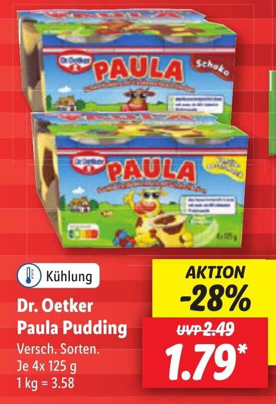 Lidl Dr. Oetker Paula Pudding 4 x 125 g Angebot