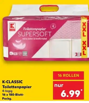 Kaufland K-CLASSIC Toilettenpapier 16x180 Blatt- Packg Angebot