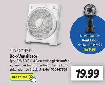 Lidl SILVERCRESTⓇ Box-Ventilator Typ ,, SBV 50 C1 Angebot