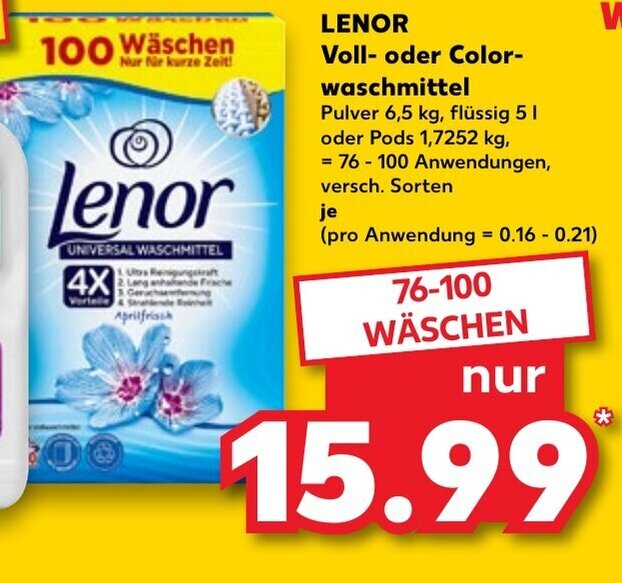 Kaufland LENOR Voll- oder Color- waschmittel 6,5kg Angebot