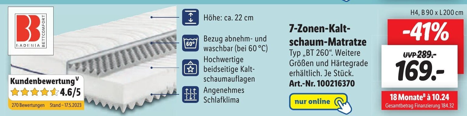 Lidl 7-Zonen-Kalt-schaum-Matratze Angebot