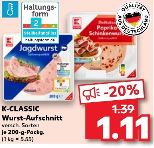 KCLASSIC WurstAufschnitt 200g Packg Angebot bei Kaufland