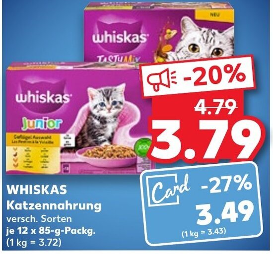 Kaufland whiskas Katzennahrung 12x85g Packg Angebot