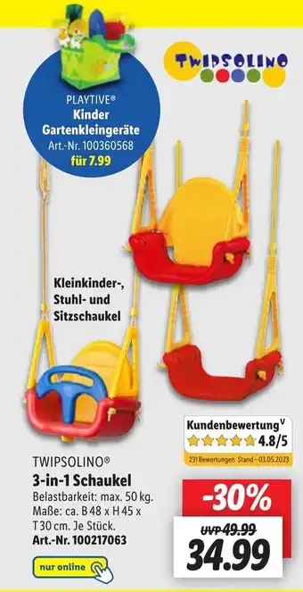 Lidl TWIPSOLINOⓇ 3-in-1 Schaukel Belastbarkeit: max. 50 kg. Angebot