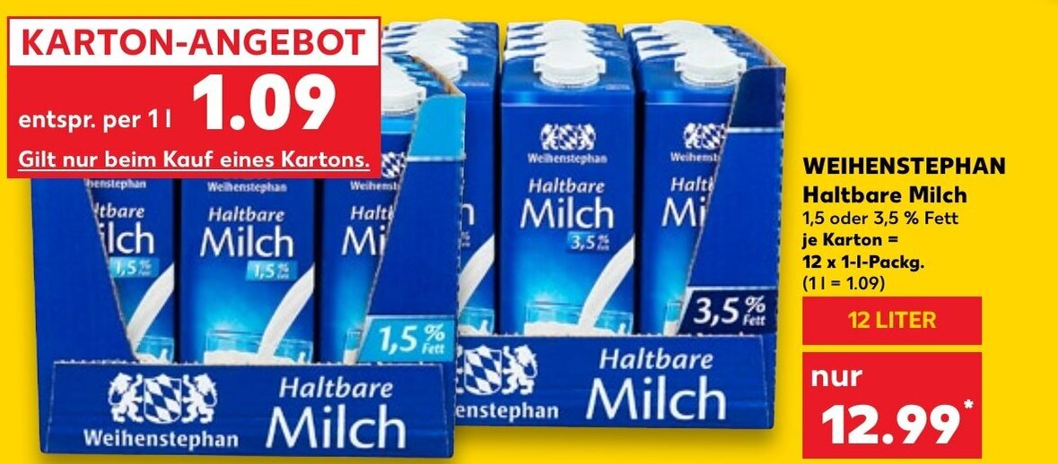 Kaufland Weihenstephan Haltbare Milch 12x1l Packg Angebot