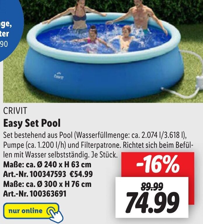 Lidl CRIVIT Easy Set Pool Angebot