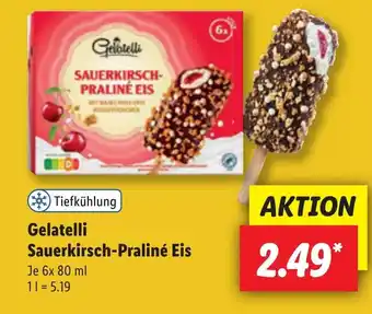 Lidl Gelatelli Sauerkirsch-Praliné Eis, 6 x 80 mL Angebot