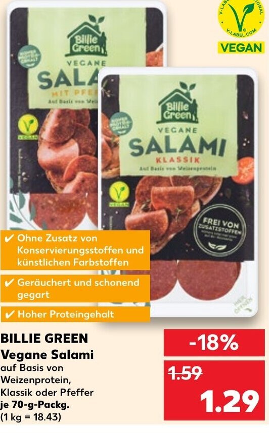 Kaufland Billie Green VEGANE SALAMI 70g Angebot
