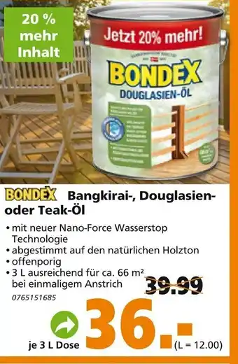 Globus Baumarkt Bondex Bangkirai, Douglasien oder Teak öl 3L Angebot