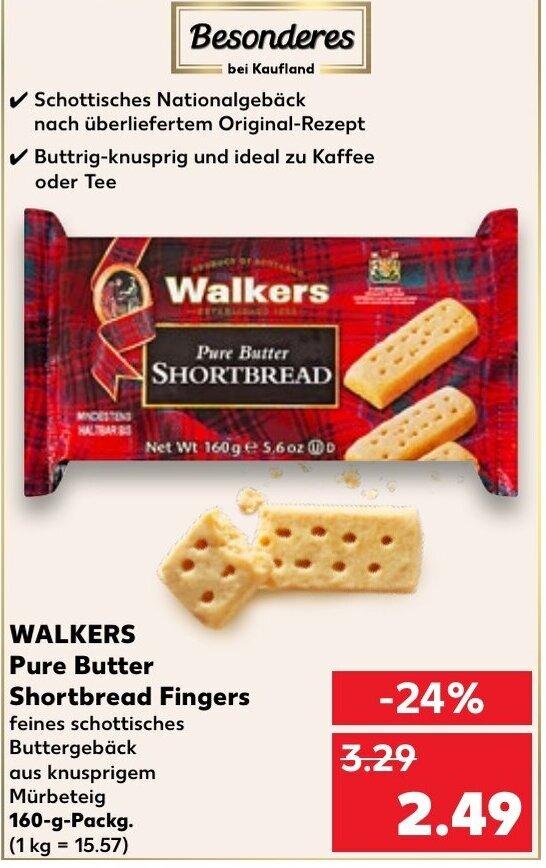 Kaufland WALKERS Pure Butter Shortbread Fingers 160g Angebot