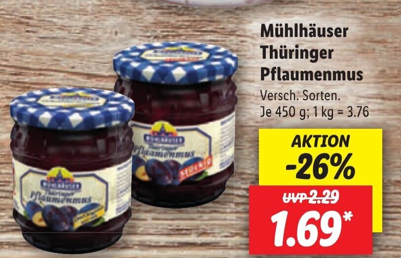Lidl Mühlhäuser Thüringer Pflaumenmus 450 g Angebot
