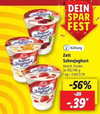 Lidl Zott Sahnejoghurt 150/140 g Angebot