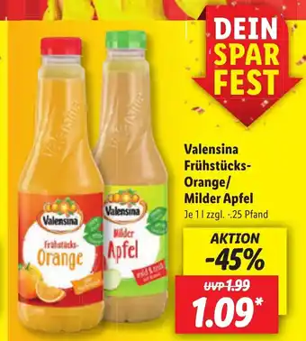 Lidl Valensina Frühstücks- Orange/ Milder Apfel 1L Angebot