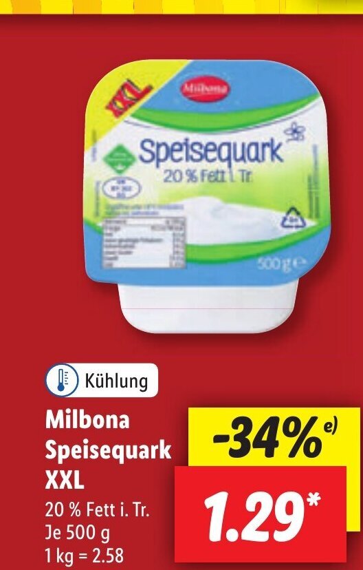 Lidl Milbona Speisequark XXL 500 g Angebot