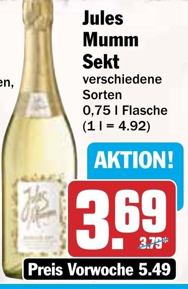 Hit Jules Mumm Sekt 0,75l flasche Angebot