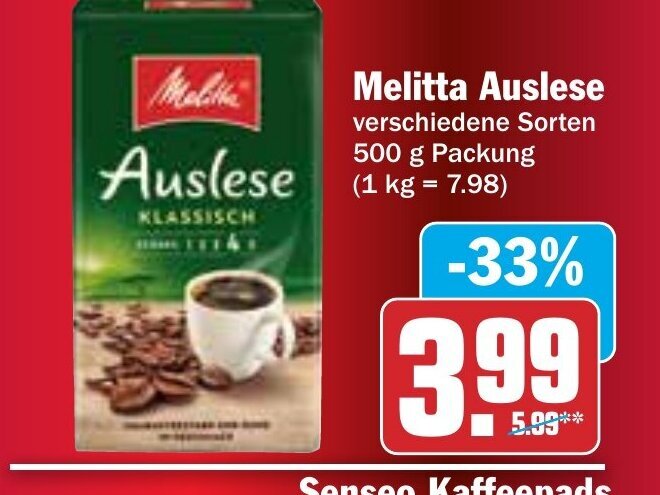 Hit Melitta Auslese 500 g Packung Angebot