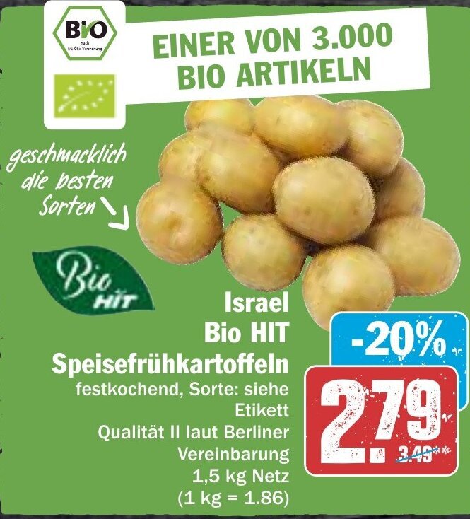 Hit Israel Bio HIT Speisefrühkartoffeln 1,5kg Angebot